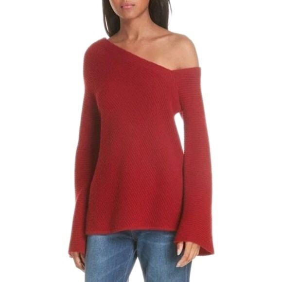 ALC Red Charly One Shoulder Cashmere Wool Sweater Bell Sleeve Women's XS - Picture 1 of 6